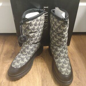 Ralph Lauren COREE Water Resistant Monogram Quilted Top Boots Wm's 8.5 New W Box